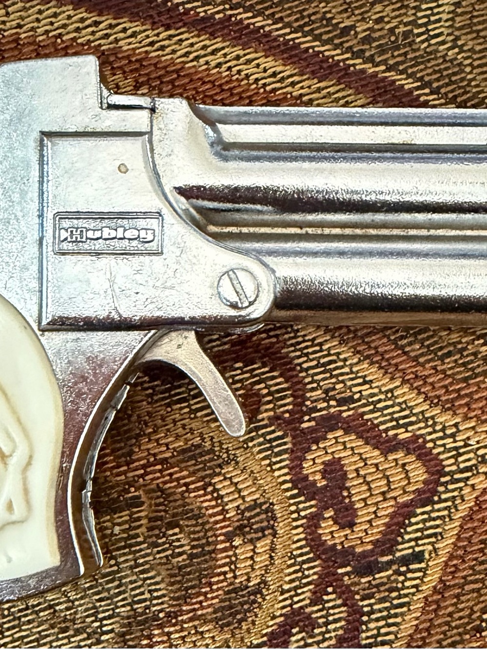 Hubley Chrome Toy Cap Gun with Ivory Grip Detail